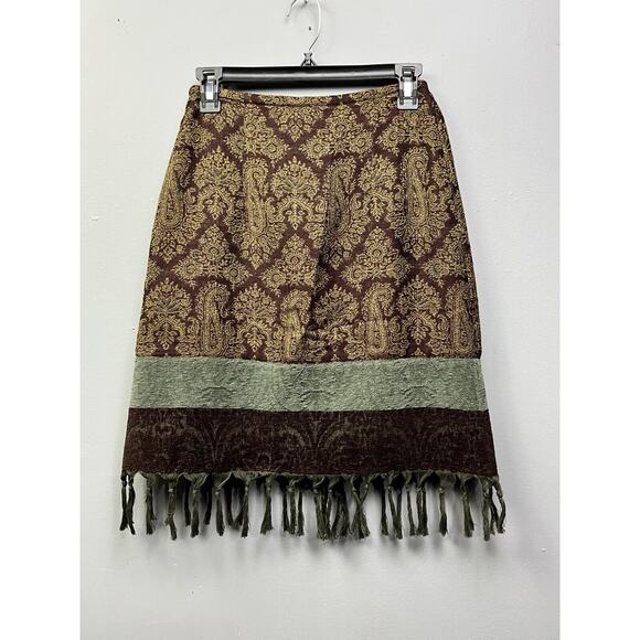 J. Jill Skirt Womens 2 Petite Brown Paisley Print Wool Blend Lined Pencil Tassel - Picture 1 of 8